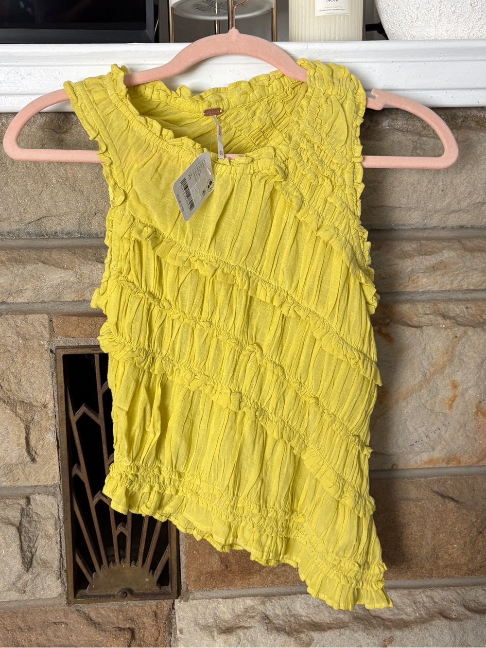 Free People Bright Yellow Asymmetrical Ruffle Tank Top